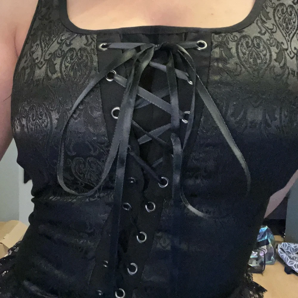 Scarlett Darkness goth Black Lace-Up Top size S - Picture 3 of 8